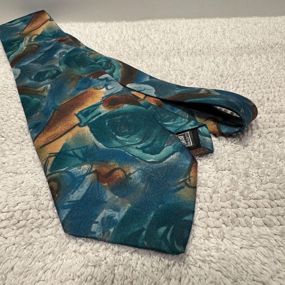 Classic Collection By Van Heusen Tie Blue Abstract Hand Painted‎ Italy 100% Silk